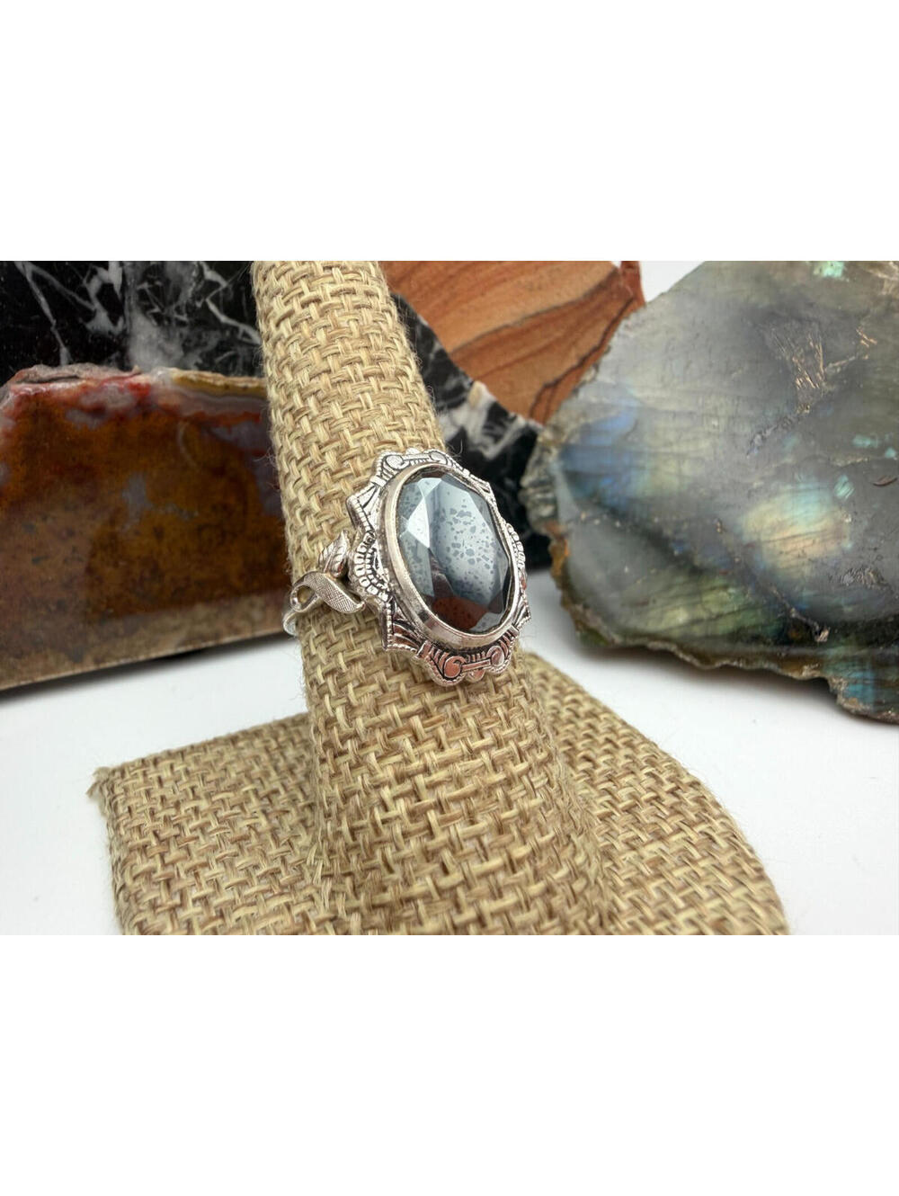 Vintage Art Deco Clark & Coombs Sterling Hematite Marcasite Sterling Silver Ring